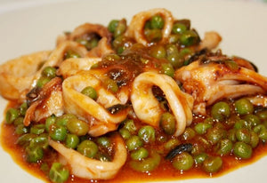 Gamberi, calamari e piselli
