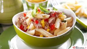 Pasta all’insalata con tonno,mais e pomodorini rossi