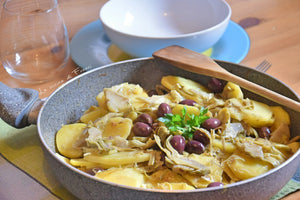 Patate, carciofi e olive nere