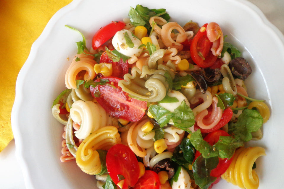 Pasta fredda cotto, pomodori, mais