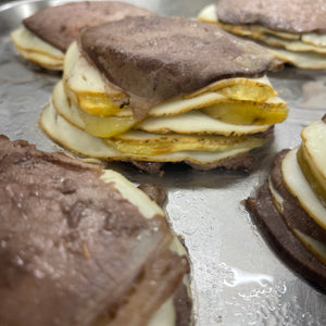 Millefoglie di manzo con scamorza e patate